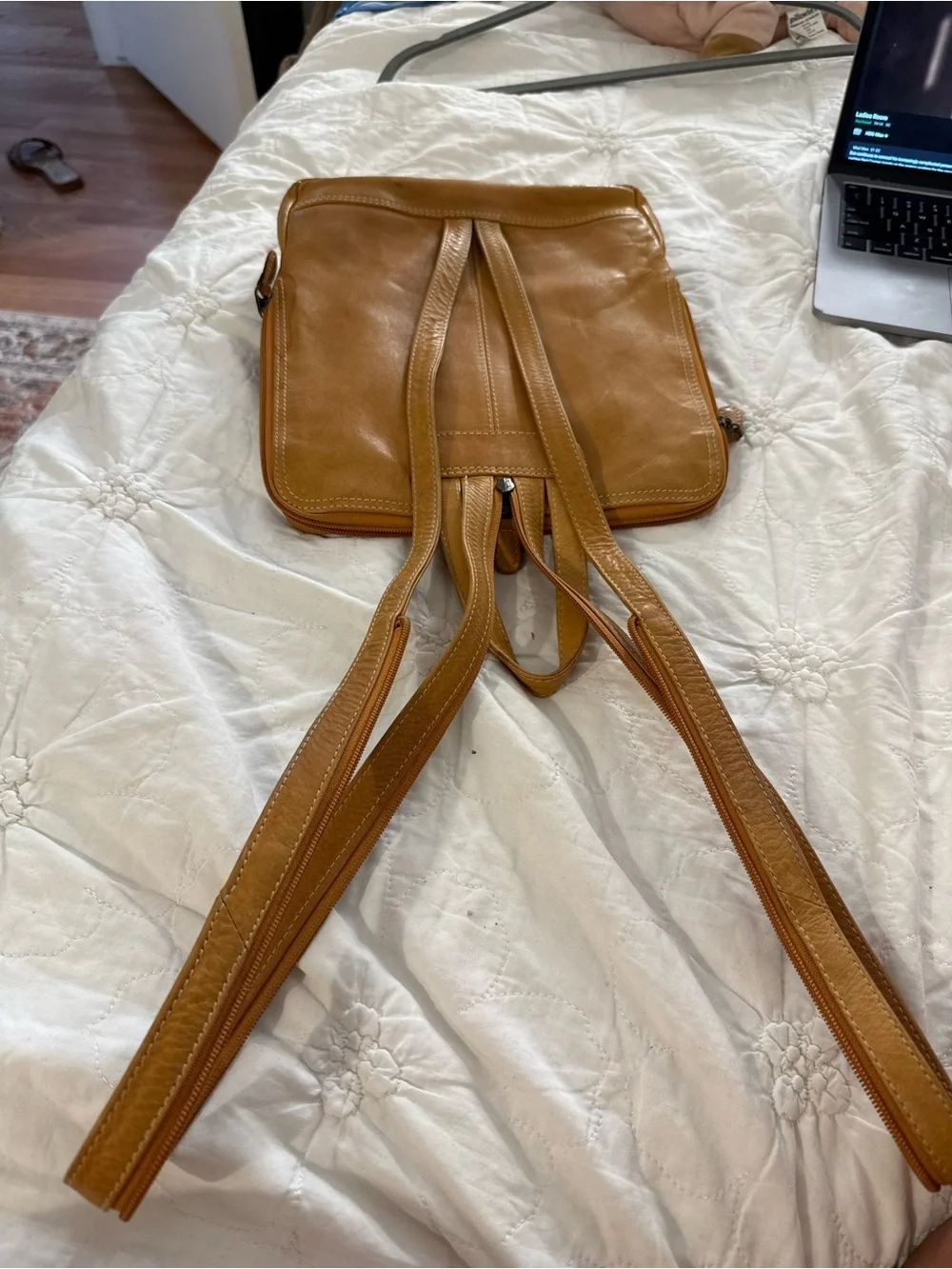 Women's Tan Real Leather Backpack Crossbody - Classic Everyday Carry